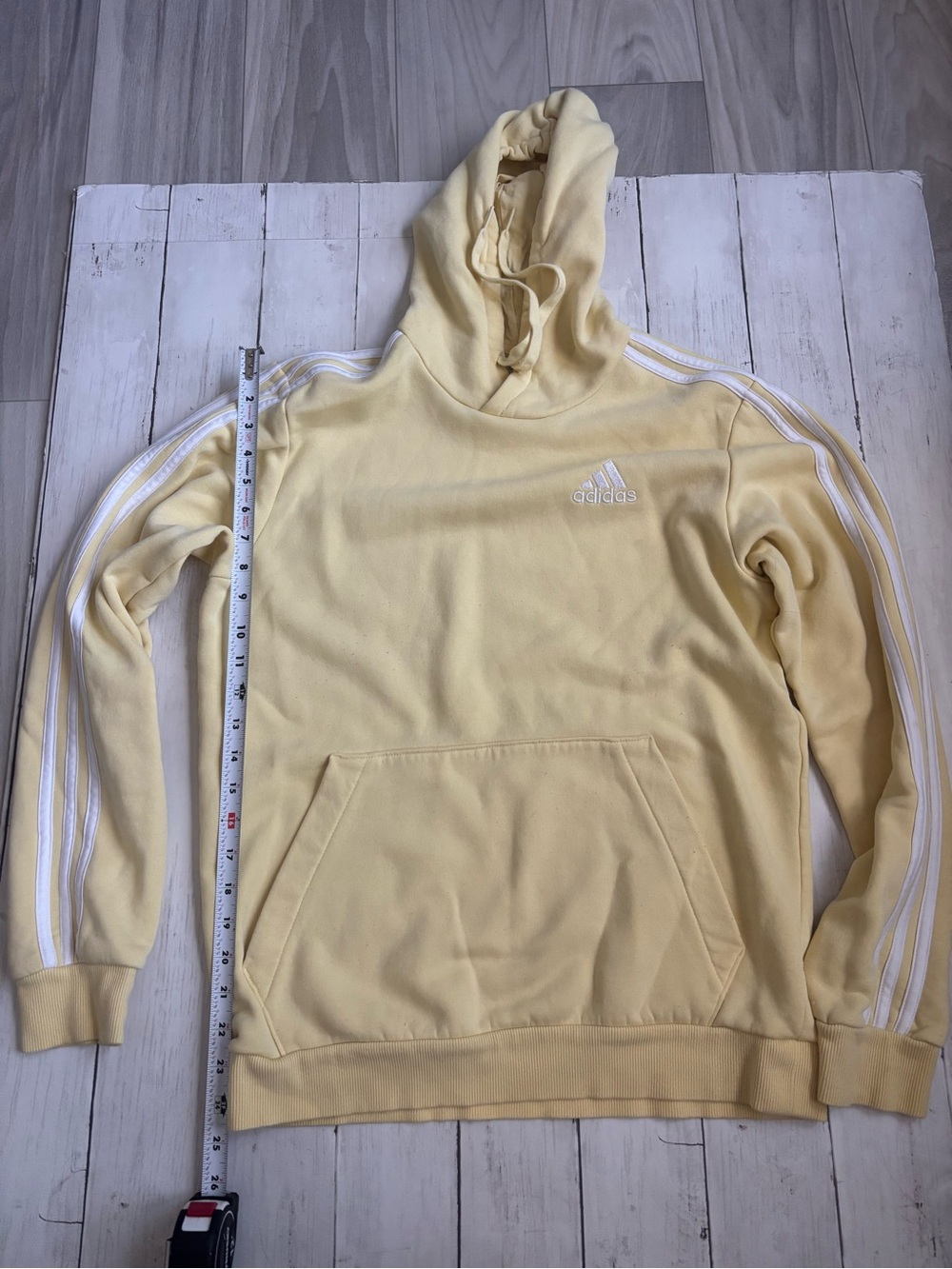 adidas Men’s Pale Yellow Hoodie with White Three Stripes